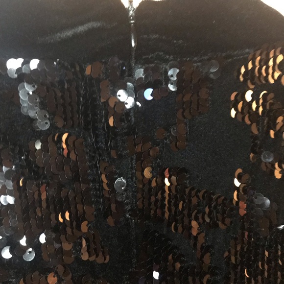 Forever 21 Black Velvet Sequin Mini Dress SZ L - Picture 6 of 7